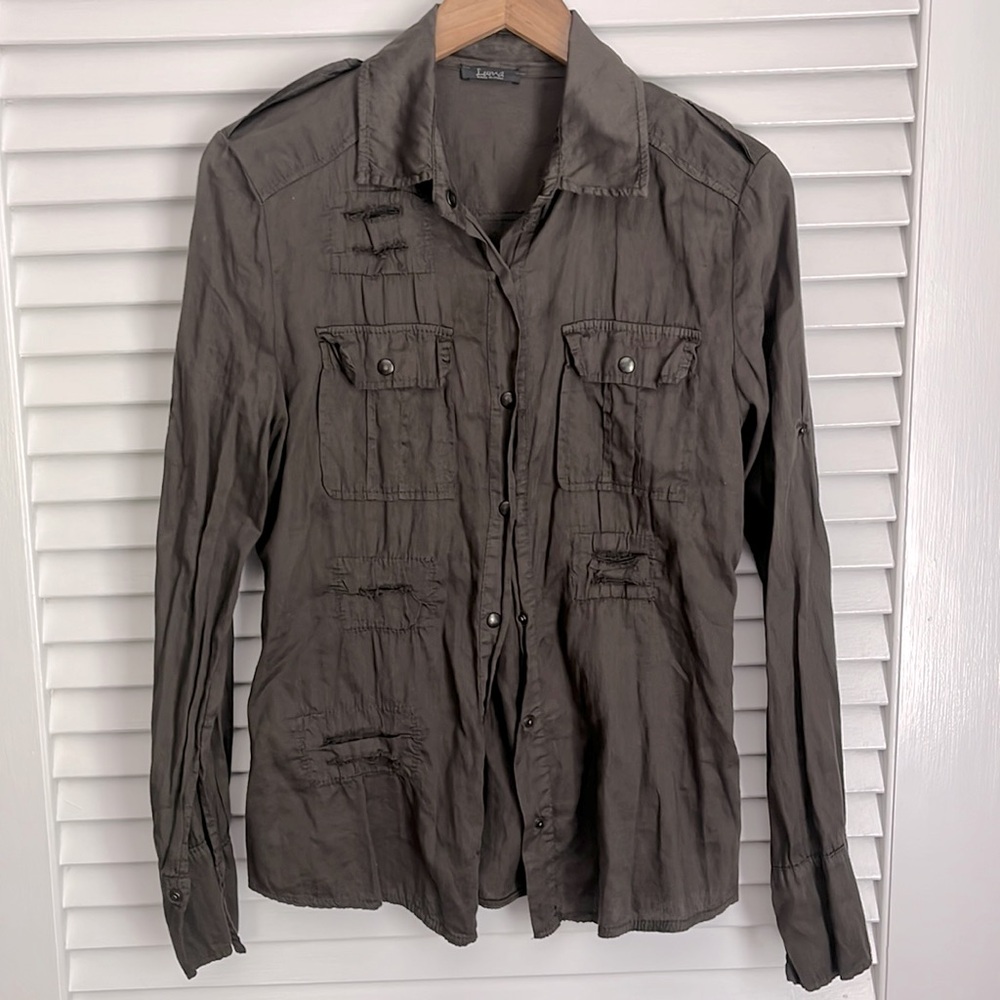 Nordstrom Luma Made in Italy Military Field Shirt Distressing